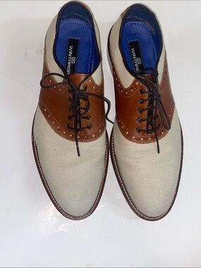 Winthrop Phillips Saddle Two-Tone Canvas Oxford & Brown Leather Wingtips Sz, 8.5